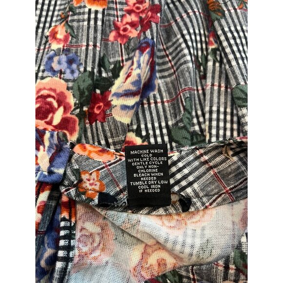 Robert Louis Womens Floral Plaid Tunic Top Size XL Cut Outs Boho Houndstooth - Picture 7 of 7